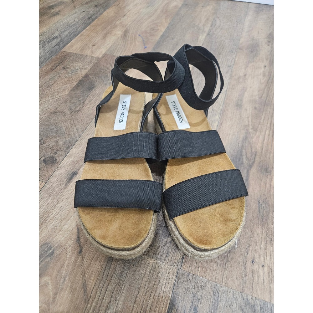 Steve Madden Bandi Black Elastic Espadrille Platform Sandals Womens 7‎ Flatform